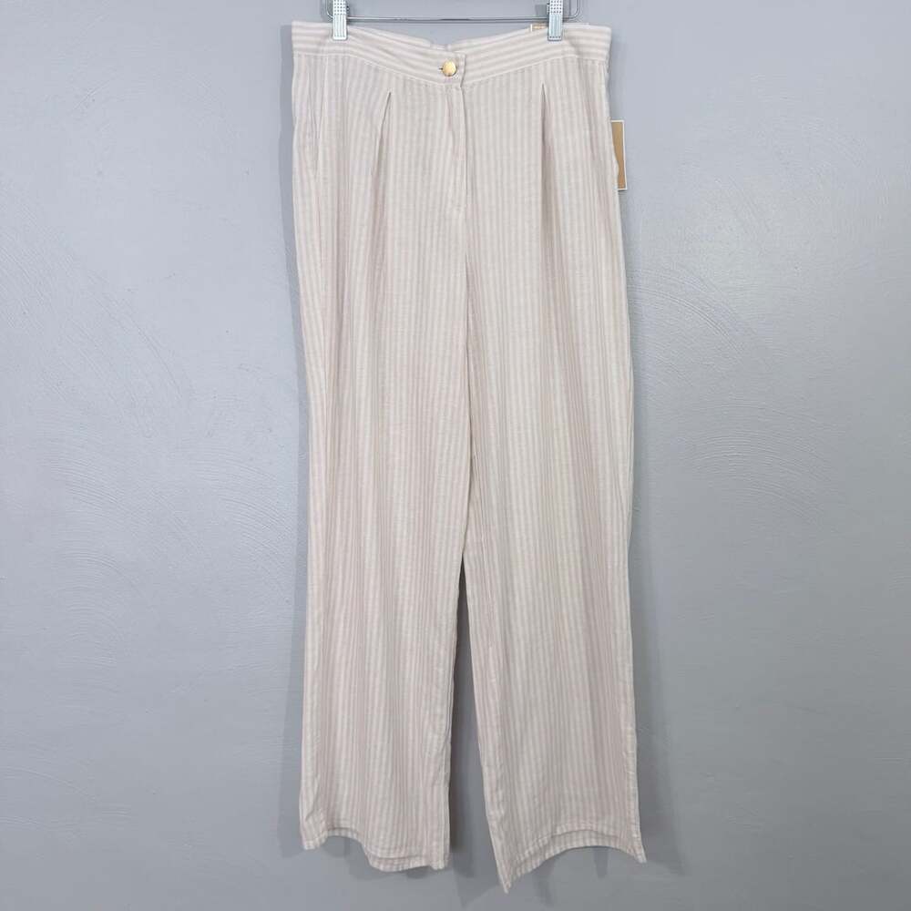 Michael Kors High-Rise Wide Leg Pants Size 10 Sandshell Striped